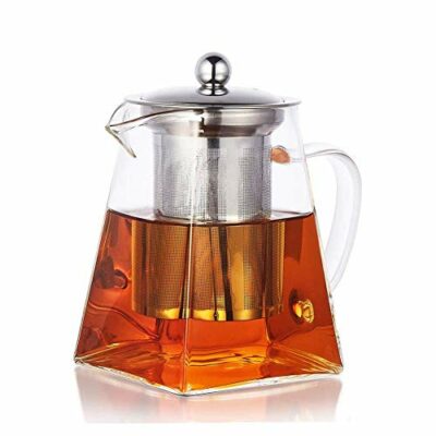 PluieSoleil Square Glass Teapot with Infuser, 500 ml Borosilicate Tea Pot with Strainer, Clear Leaf Tea Pots for Loose Tea