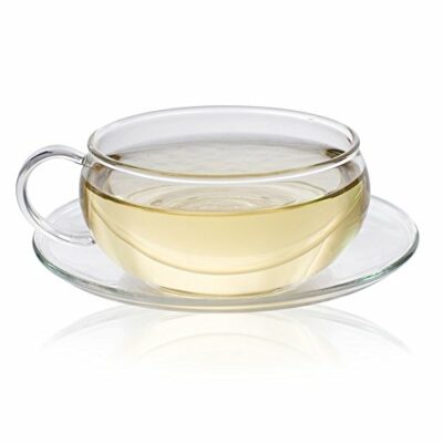 The Exotic Teapot - Small Glass Cup and Saucer 200ml, for Tea or Cappuccino Coffee, Ultra Clear Glass, Dishwasher Safe